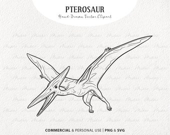 Pterosaur Dinosaur SVG Clipart. Flying Dinosaur Vector Line Art. Prehistoric Animal svg. Jurassic Park Stamps. PNG & SVG Commercial License