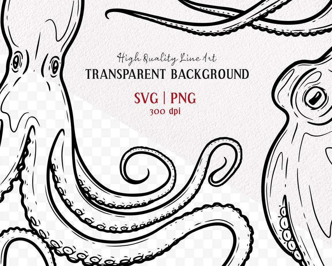 Octopus Clipart Bundle. Marine Animals Vector Line Art. 6 Octopuses ...