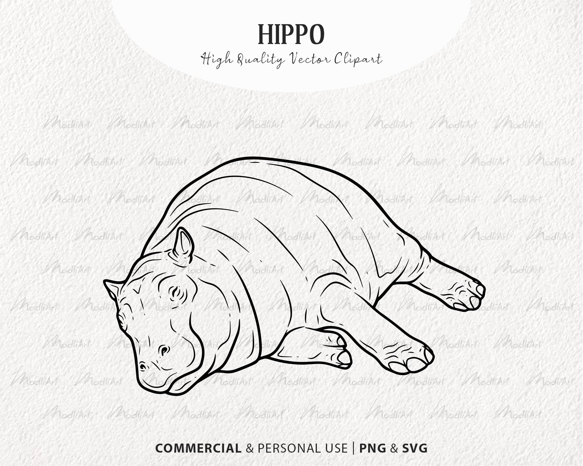 Sleeping Hippo SVG Clipart. Hippopotamus Vector Drawing. Hippo Etsy