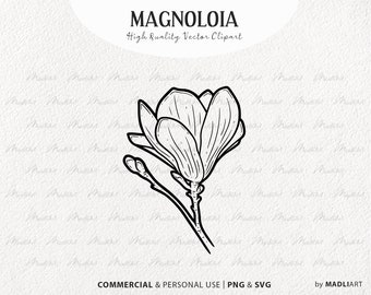 Magnolie Blumen SVG Clipart. Magnolie, Blüte, Vektor, Illustration. Magnolie Tattoo Stempel. Botanische Magnolie. PNG und SVG