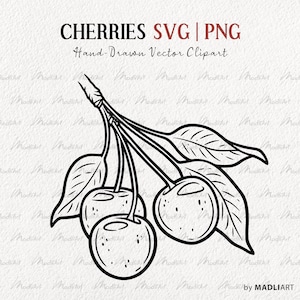 Cherry SVG Clipart. Cherry Vector Art. Cherry Berries Svg Line Art. Cherry Clipart Line Illustration. Commercial PNG & SVG
