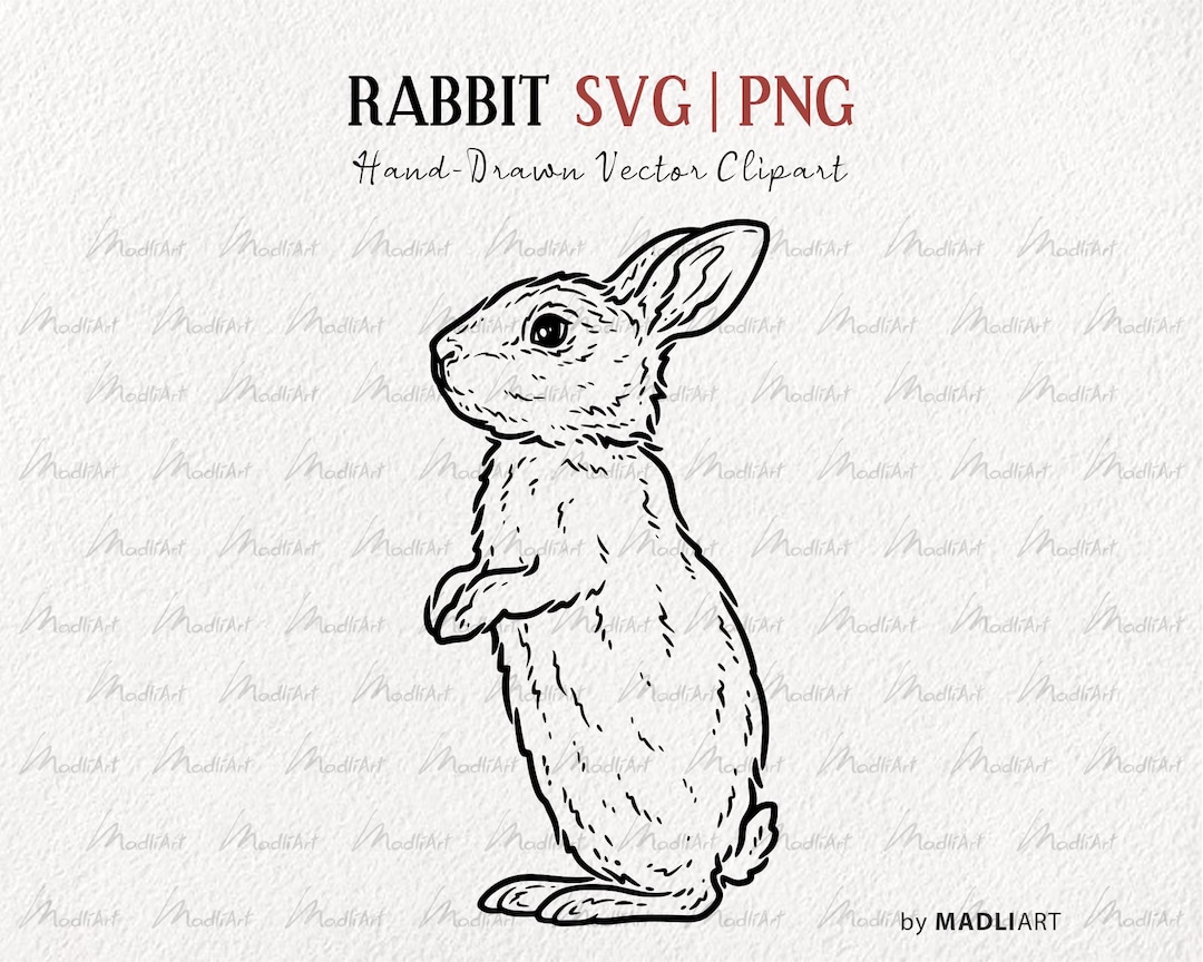 Rabbit SVG Clipart. Standing Rabbit Vector Line Art. Easter Bunny Svg ...