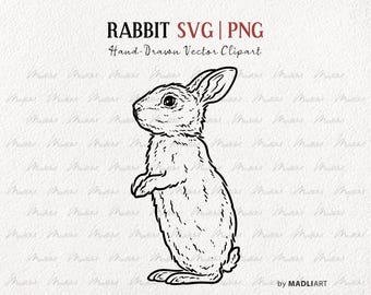 Rabbit SVG Clipart. Standing Rabbit Vector Line Art. Easter Bunny Svg. Bunny Clipart Stamp. Standing Hare Vector Outline. Hand-Drawn SVG PNG