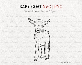 Baby Goat SVG Clipart. Goat Vector Line Art. Farm Animal Drawing. Cute Goat Clipart Illustration. Goat Tattoo Stamp Commercial SVG & PNG
