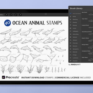 40 Procreate Ocean Animal Stamps. Sea Life Tattoo Design. Whale, Shark ...