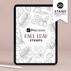 20 Procreate Fall Leaf Stamps. Autumn Tattoo Design. Oak, Maple, Birch, Chestnut, Willow, Rowan Tree Leaves Illustrations. Procreate in iPad