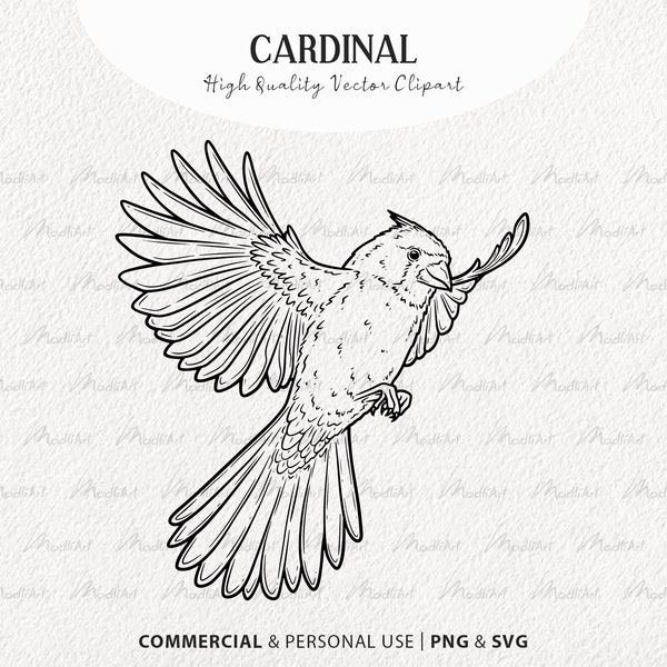 Cardinal Vector Clipart Bundle. Little Red Birds. Flying Birds Outline Set. Bird Line Art. Winter Bird Drawing. Commercial Use SVG & PNG