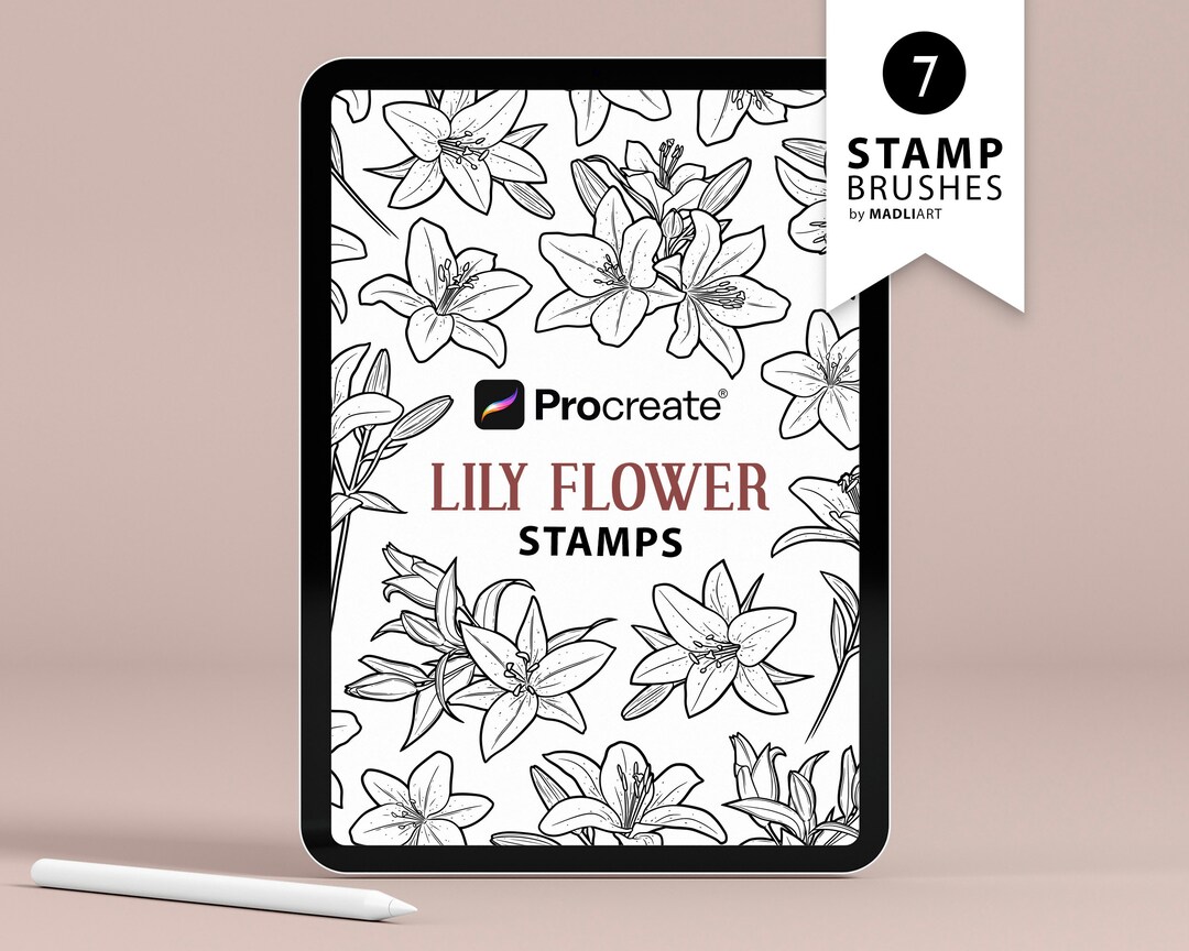 7 Lily Flower Procreate Stamps. Tiger Lily Tattoo Art. Spring Blossom ...