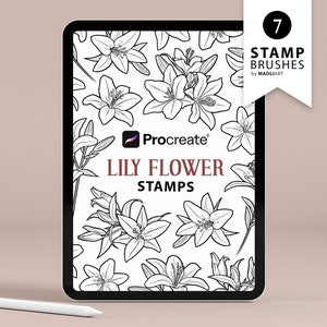 7 Timbres de procréation de fleurs de lys. Art de tatouage de lys tigre. Dessin au trait de fleur de printemps. Aperçu du lys de Pâques. Pinceaux de procréation de fleurs sauvages