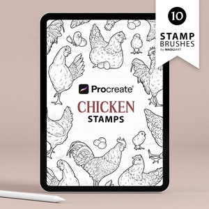 10 tampons de procréation de poulet. Conception de tatouage de coq de poule. Pinceaux pour dessin au trait bébé poussin. Tampons à dessin d'oiseau de ferme pour procréer sur iPad