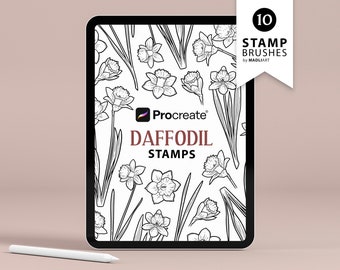 10 Daffodil Flower Procreate Stamps. Narcissus Tattoo Art. Spring Flower Blossom Line Drawing. March Birth Flower Outline. Procreate Brushes