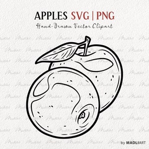Clipart SVG pommes. Dessin au trait vectoriel pomme. Illustration de la ligne de fruits des plantes d'automne. Conception de tatouage de pomme. Fichiers PNG et SVG