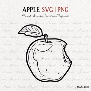 Clipart SVG de morsure de pomme. Dessin au trait vectoriel pomme. Illustration de la ligne de fruits pomme d'automne. Conception de tatouage de pomme. Fichiers PNG et SVG