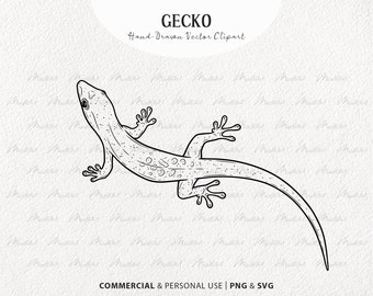 Clipart Geco SVG. Disegno vettoriale di lucertola. Geco leopardo, Geco crestato Line Art. Grafica del contorno del rettile. PNG commerciale e SVG