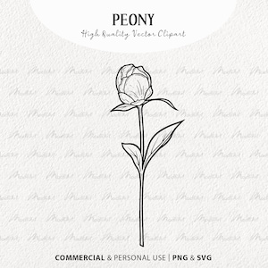 Peony SVG Clipart. Spring Peony Flower Vector Blossom. Easter Flower Line Drawing. Rose Vector Outline. Wildflower Peonies. PNG & SVG