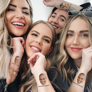 Custom personalized bachelorette party favor photo temporary tattoos, Groom face tattoos, party tattoos, groom tattoo, bachelorette favours
