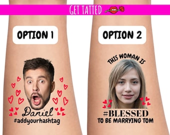 Addio al nubilato personalizzato personalizzato favore foto tatuaggi temporanei, tatuaggi viso sposo, tatuaggi festa, tatuaggio sposo, bomboniere addio al nubilato
