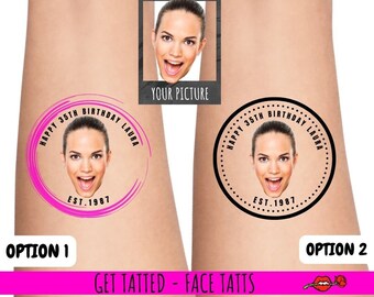 Verjaardagsfeest gepersonaliseerde tijdelijke tatoeages | 30e verjaardag voor hem | verjaardag tatoeages | foto tattoo | gezicht tattoo | Verjaardag mijlpalen