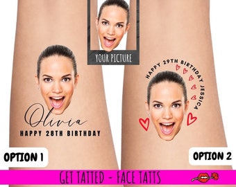 Verjaardagsfeest gepersonaliseerde tijdelijke tatoeages | 30e verjaardag voor hem | verjaardag tatoeages | foto tattoo | gezicht tattoo | Verjaardag mijlpalen