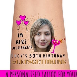 30th Birthday Gift Personalised Temporary Tattoos for 30th Birthday Party Tattoos Birthday Gift for Her Birthday Gift for Him Fake Tattoos