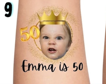 Tatuagens temporárias de 50 anos personalizadas para festa de 50 anos, lembranças para aniversário, menina ou menino, presentes novidade para aniversário