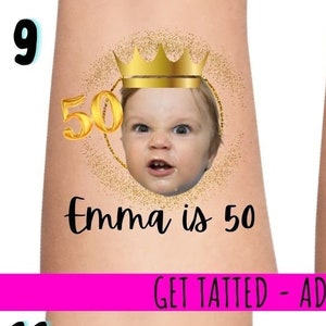50th Birthday Temporary Tattoos Personalised for 50th Birthday Party Tattoos Favours for Birthday Girl or Boy Novelty Gifts for Birthday