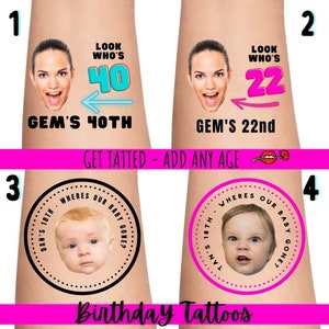 Birthday Temporary Tattoos for her Birthday Fake Tattoo Custom Tattoos Temporary Birthday Tattoos for 30th Birthday, 18th Birthday Tattoos