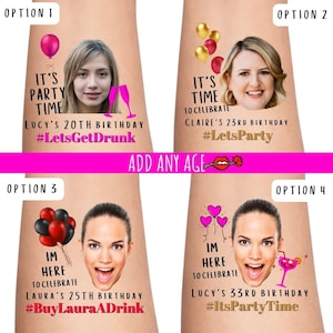 Birthday Party Custom Personalised Temporary Tattoos | birthday gift for her & him | birthday tattoo | photo tattoo | face tattoo, 21, Party