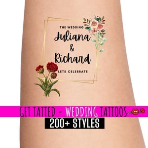 Wedding Party Temporary Tattoos, personalised wedding gifts, bachelorette party, wedding favours, Groom tattoos, Wedding tattoo, fake tattoo