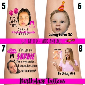 Birthday Temporary Tattoos, personalised birthday gifts, birthday party, birthday favours, 30th birthday, birthday milestone, fake tattoos