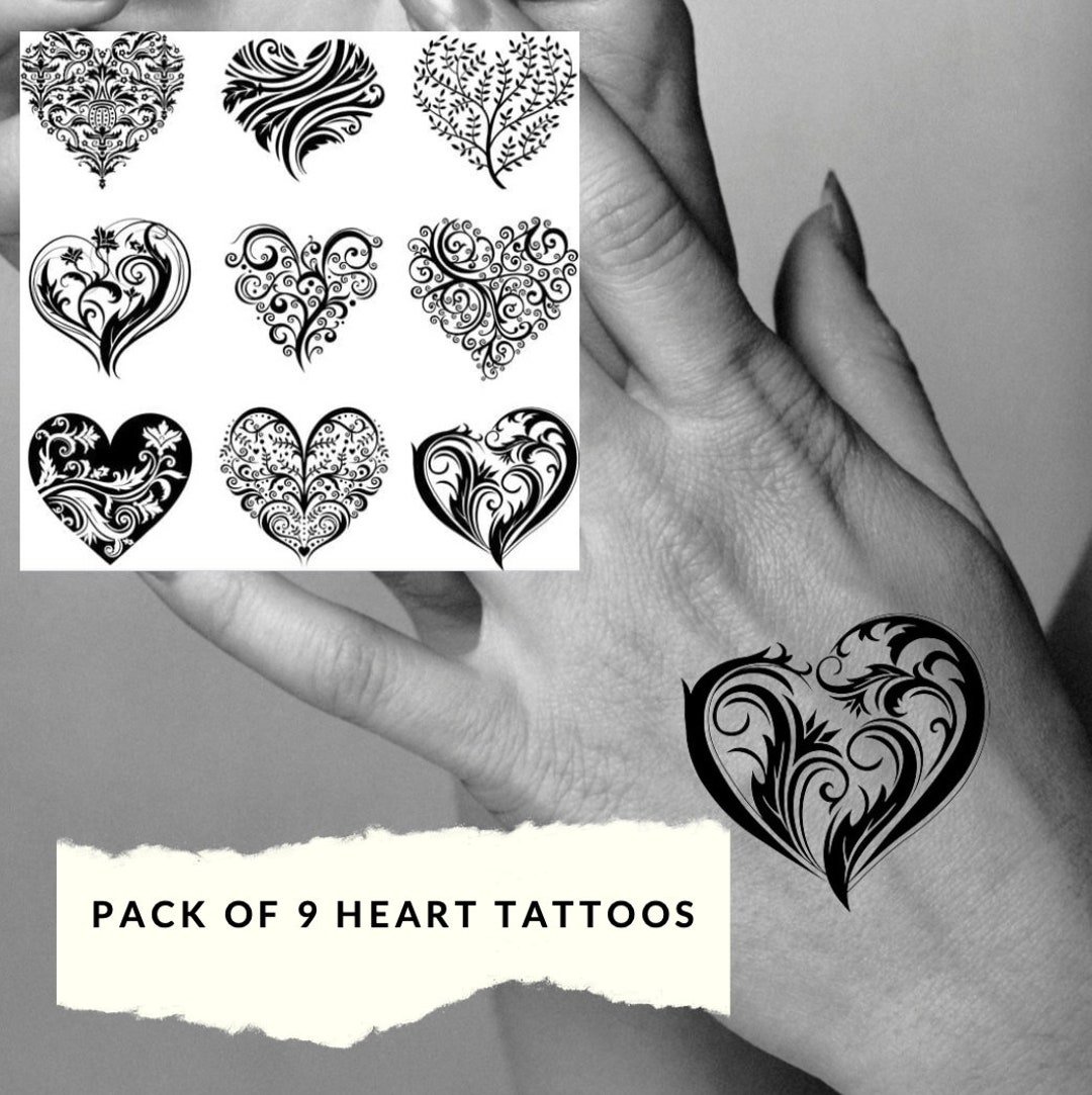 Pack of 9 Heart Tattoos Arm Tattoos Anniversary Birthday - Etsy