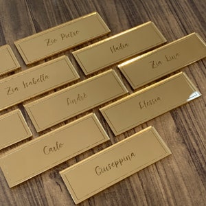 Segnaposti eleganti in plexiglass specchio per matrimonio - forma rettangolare