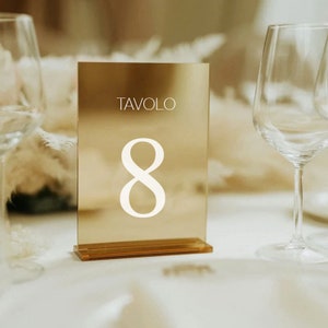 Segnatavoli eleganti in plexiglass oro specchio per matrimonio - Numeri tavoli