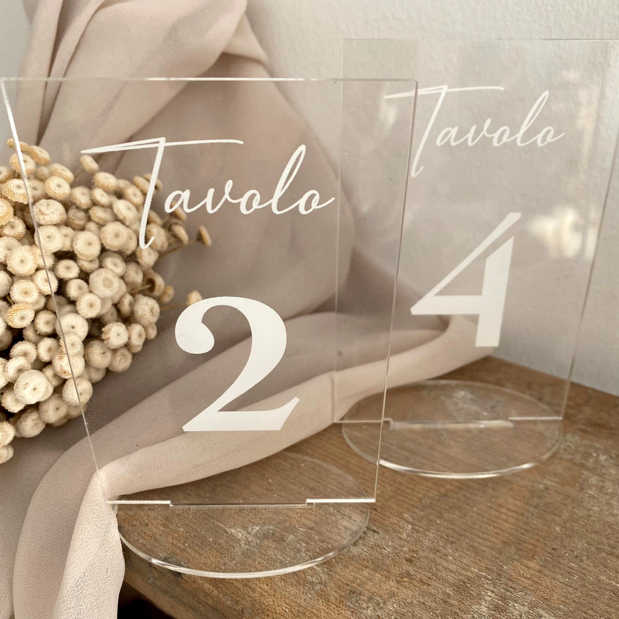 Segnaposto Tavolo Matrimonio In Acrilico Trasparente - 20 Pezzi Con Supporto, Riutilizzabili