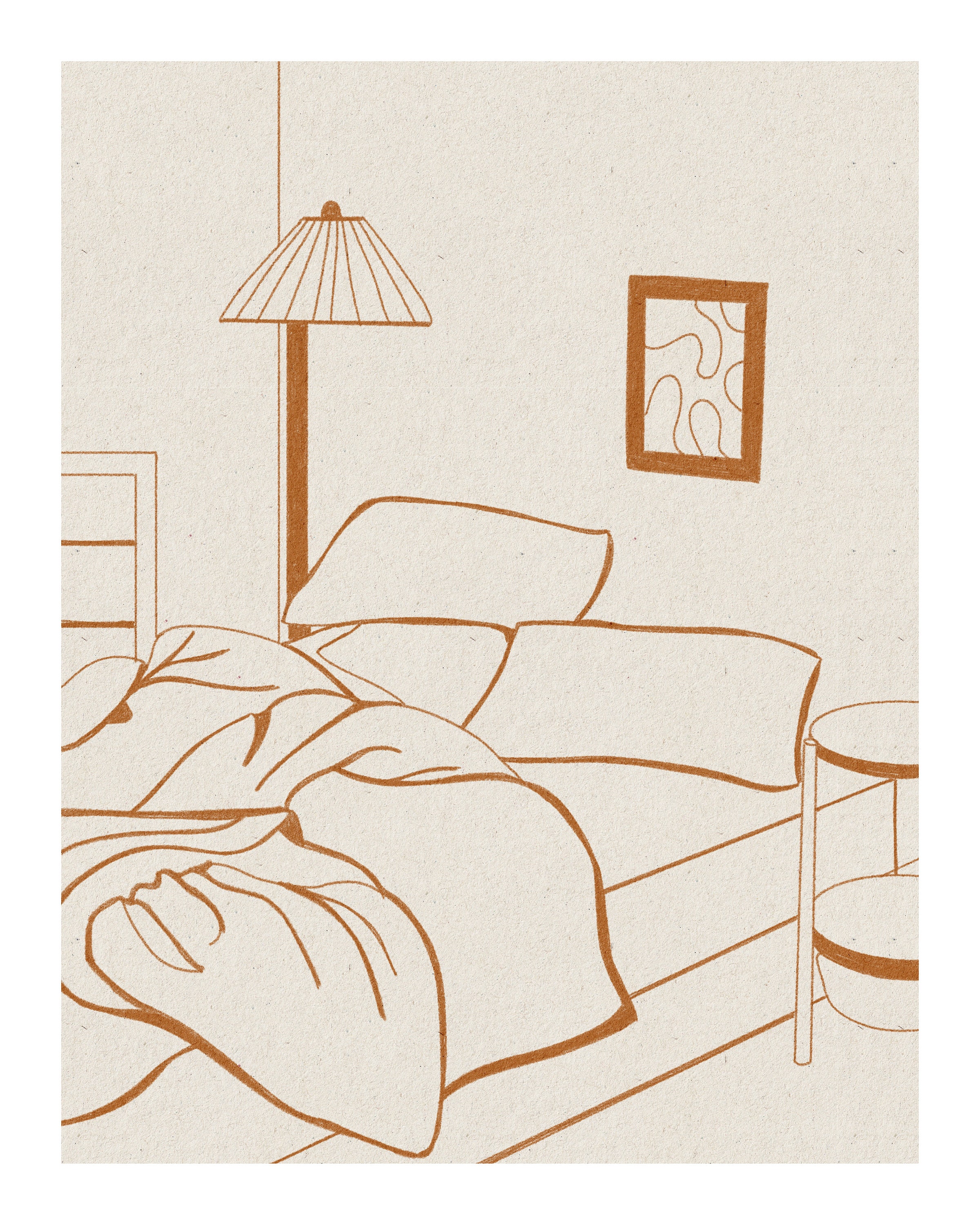 Monochrome Orange Art Print: Cozy Unmade Bed, Hygge Bedroom Decor - Etsy, image size:2400x3000