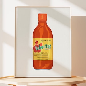Valentina Hot Sauce Print | Hot Sauce Art Print | Valentina Hot Sauce Illustration | College Apartment Decor| Quirky Hot Sauce Home Decor