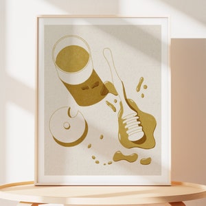 Goldenes Honigglas Kunstdruck | Kunstdruck | Monochrome minimalistische Küche Dekor | Poster für Wohnung Küche | Feinschmecker Poster