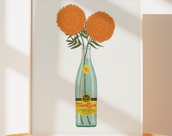 Topo Chico Botanical Art Print | Topo Chico Art Print | College Apartment Decor | Botanical Art Print | Texas Artwork | Dorm Room Poster