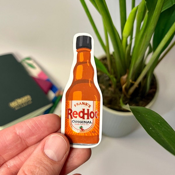 Frank's Red Hot Sauce Sticker Waterproof | Frank's Hot Sauce Sticker | Hot Sauce Sticker | Quirky Food Sticker | Foodie Sticker Water Bottle