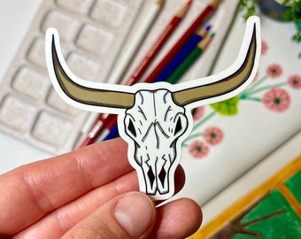 Longhorn Skull Waterproof Sticker: Bull Animal Laptop Decal