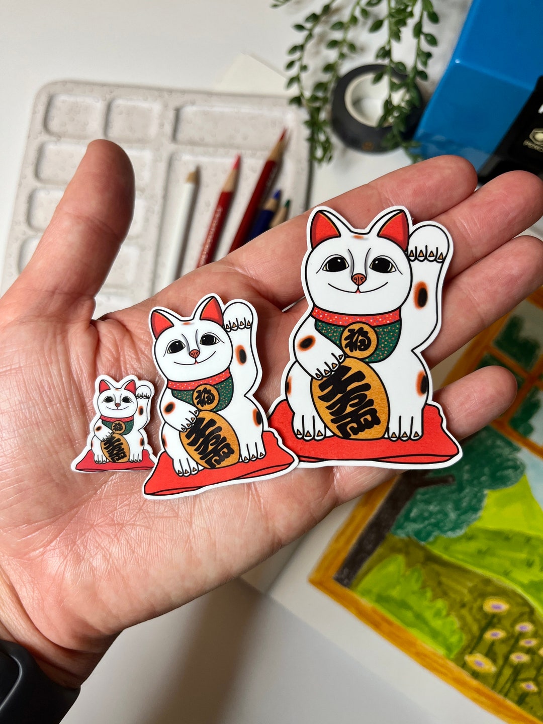 Manekineko Sticker Maneki Neko Sticker Lucky Cat Sticker Etsy UK