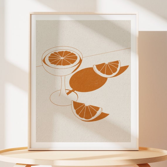 Citrus Martini Art Print: Monochromatic Cocktail Illustration