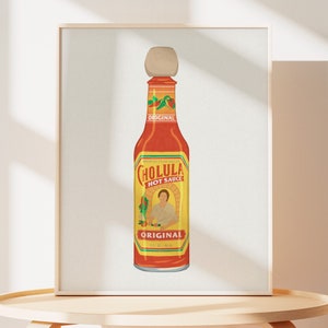 Cholula Hot Sauce Art Print | Hot Sauce Art | Foodie artwork gift | Mexican Hot Sauce Artwork | Kitchen Wall Art | College Apartment Decor