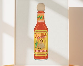 Cholula Hot Sauce Kunstdruck | Kunst mit scharfer Soße | Feinschmecker-Kunstwerk-Geschenk | Kunstwerk mit mexikanischer scharfer Soße | Küchen-Wand-Kunst | College-Apartment-Dekor