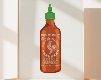 Sriracha-kunstafdruk | Sriracha-illustratiekunstwerk | Hete saus kunstwerk | Keuken kunst aan de muur | Foodie-kunst | Foodie-cadeau | Aziatische voedselkunst