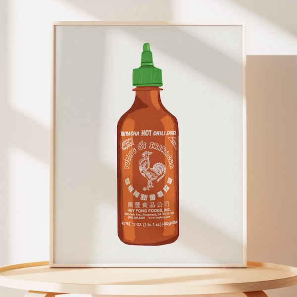 Sriracha Art Print | Sriracha Illustration Artwork | Hot Sauce Artwork | Kitchen Wall Art | Foodie Art | Foodie Gift | Asian Food Art