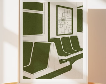 Deep Green Subway Car Art Print: Urban Wall Decor