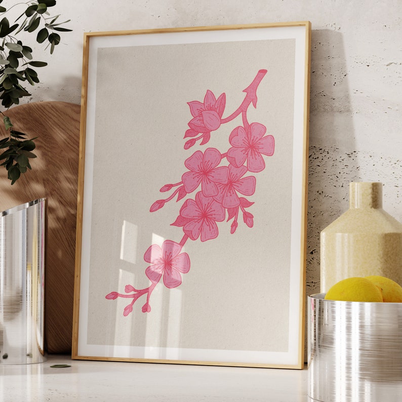Pink Cherry Blossom Art Print: Floral Sakura Wall Decor - Etsy
