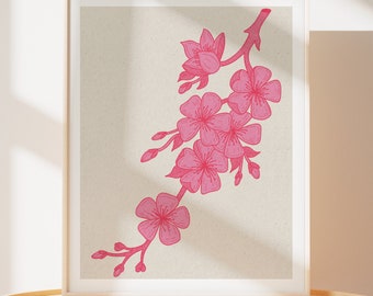 Pink Cherry Blossom Art Print: Floral Sakura Wall Decor