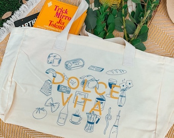 Dolce Vita Tote Bag: Italian Lifestyle Design, Large Picnic Beach Bag